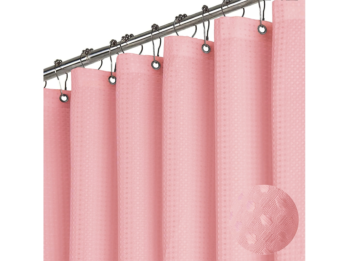 Cortina De Chuveiro Chrui Tecido Texturizado Resistente, Com 12 Ganchos, 150 Cm X 180 Cm (rosa Escuro)
