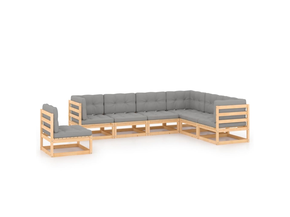 Vidaxl 7 Pcs Conjunto Lounge De Jardim C/ Almofadões Pinho Maciço