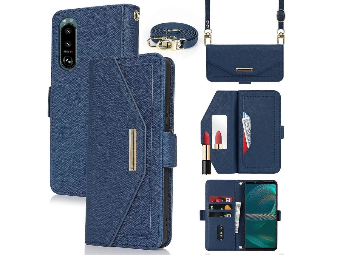 Capa De Celular De Couro Com Cordão Transversal E Textura Cruzada