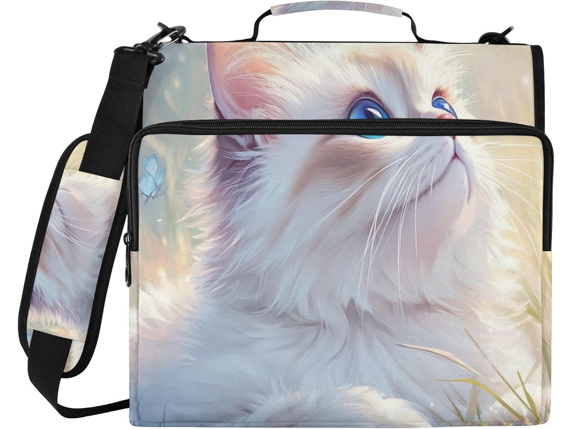 Mochila Fofa Com Estampa De Gato, Borboleta E Flor, Compartimento Laptop, Organizador De Pastas E Zíper Resistente