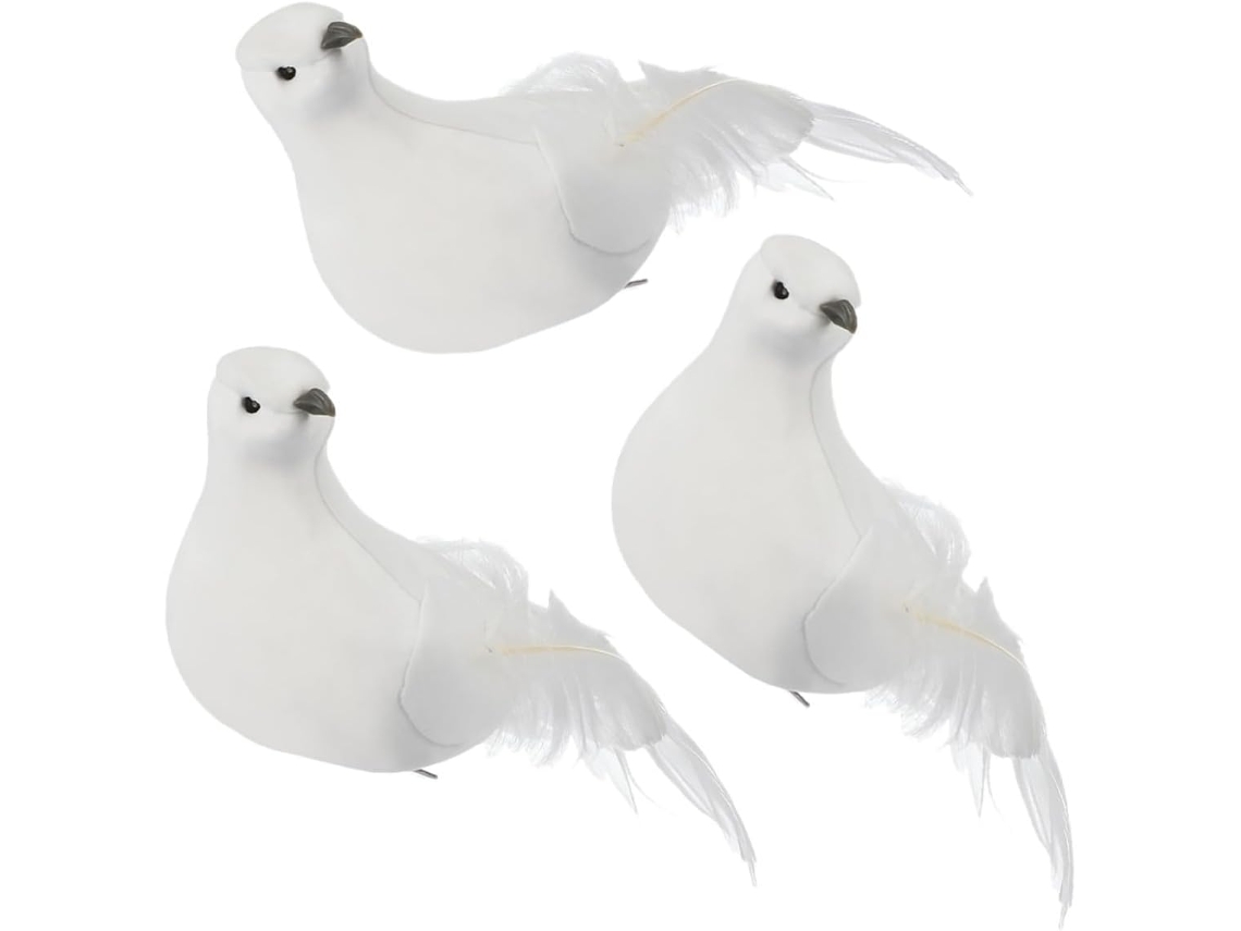 Conjunto 3 Pombas Decorativas Simuladas Prendedor Modelo Pomba Artificial Penas Ornamento Decoração Interiores GOKOCO