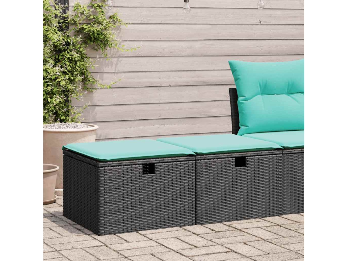 Vidaxl 2 Pcs Conjunto Sofás Jardim C/ Almofadões Vime Pe/acácia Preto