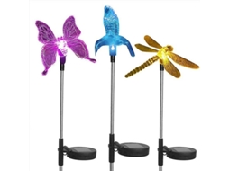 Lâmpadas Solares Jardim 3 Pacotes Mudança De Cor Borboleta Beija-flor Libélula Para Decoração De Festa