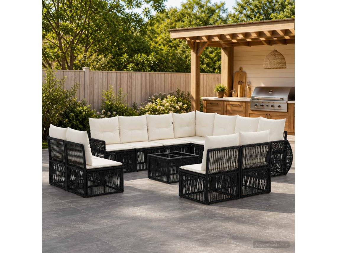 Vidaxl Conjunto De Sofá De Jardim 12 Unid. Preto E Branco Creme