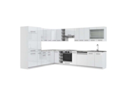 Cozinha de canto Fame-Line, 347 x 257 cm, Mármore PT, branco brilhante/branco VICCO
