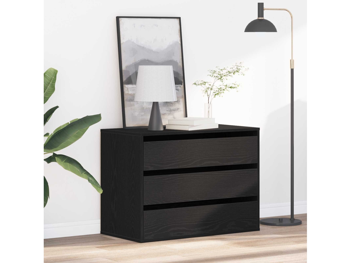 Vidaxl Gabinete De Gavetas 3-gaveta Preto 80 X 41 X 58 Cm