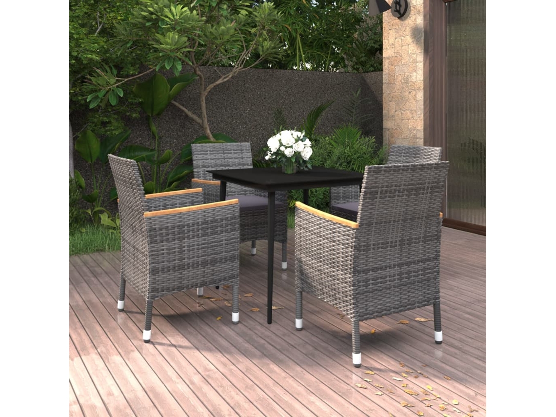 Pcs Conjunto De Jantar P/ Jardim C/ Almofadões Vime Pe/vidro Dkd Home Decor
