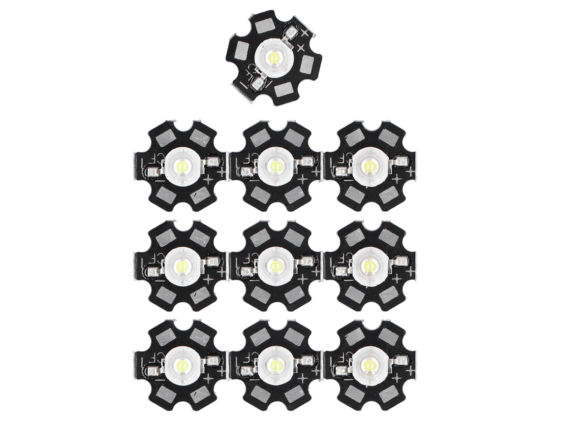 Conjunto de 10 Leds de 1w para Iluminação Diy, com Base de Alumínio, 6500k, 90lm, 20mm, Luz Branca. CHABERLU