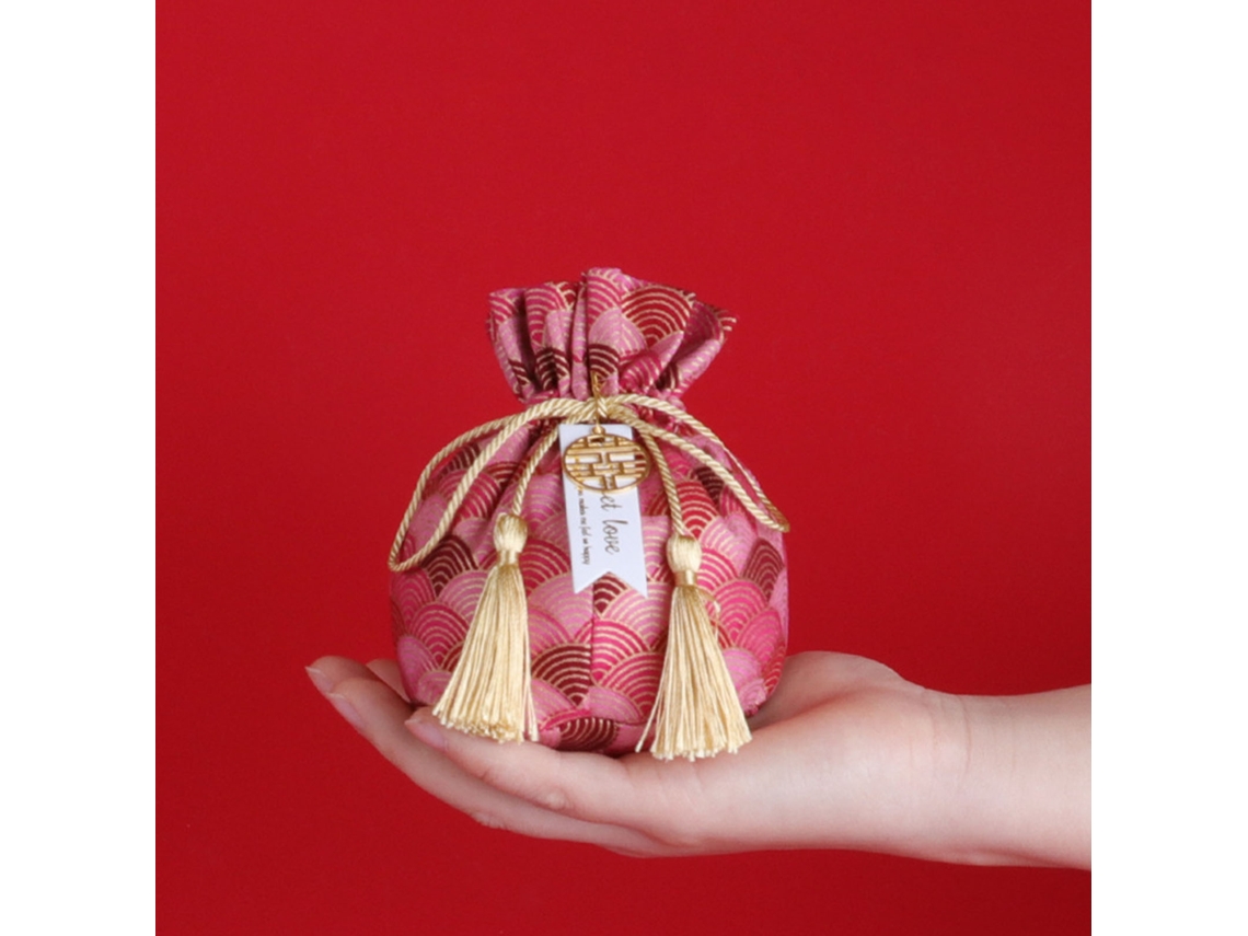 Laxiscreed Sacos De Doce Em Tecido Com Nuvem Rosa, Borla E Etiqueta Natal Estilo Chinês Para Casamentos