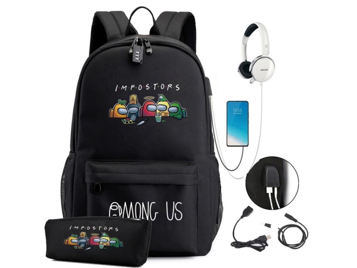 Mochila Among Us Mochilas Infantis Mochila Com Entrada Usb 1 Peça Preta S Slowmoose
