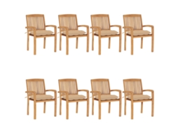 Vidaxl Cadeiras De Jardim Empiháveis C/ Almofadões 8 Pcs Teca Maciça
