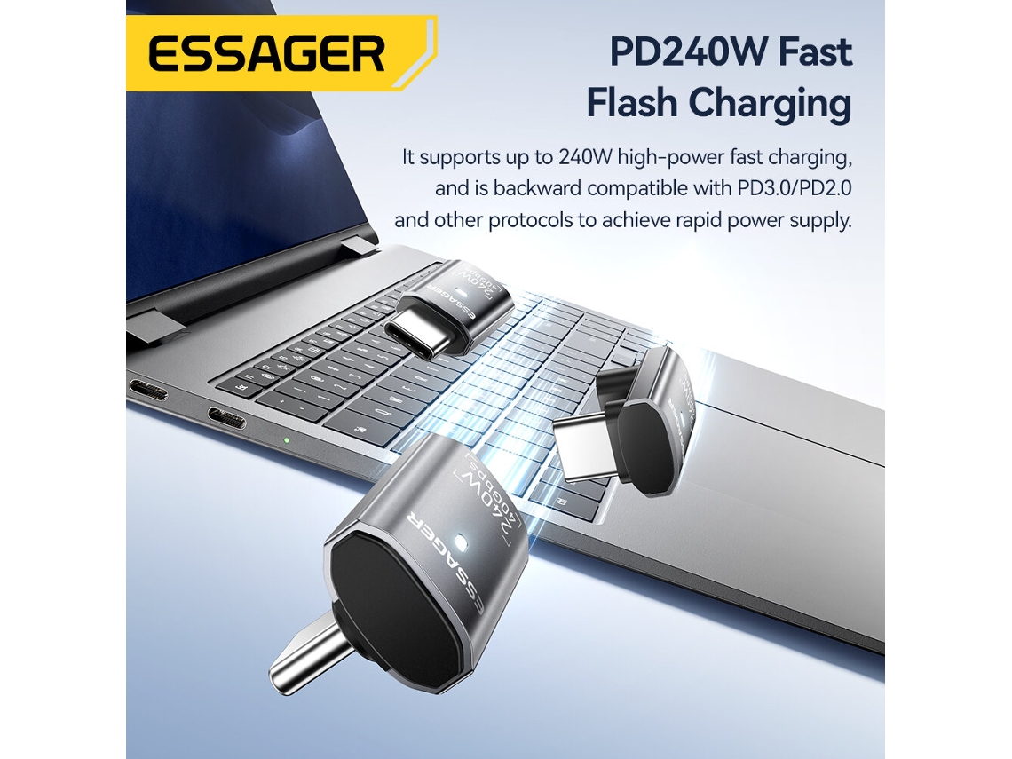 Adaptador Usb 4.0 Essager Es-otg31 Com Transferência De Dados De 40 Gbps, Carregamento Rápido Pd De 240 W, Saída De Vídeo 8k