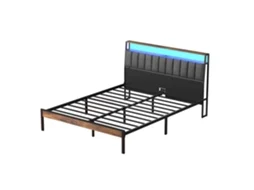 Estrutura De Cama 140 X 190 Com Base Em Metal, Cama Para 2 Pessoas, Com Luzes Led E Tomadas Múltiplas (1 Tomada Ca, 2 Portas Usb), Com Gaveta, Altura