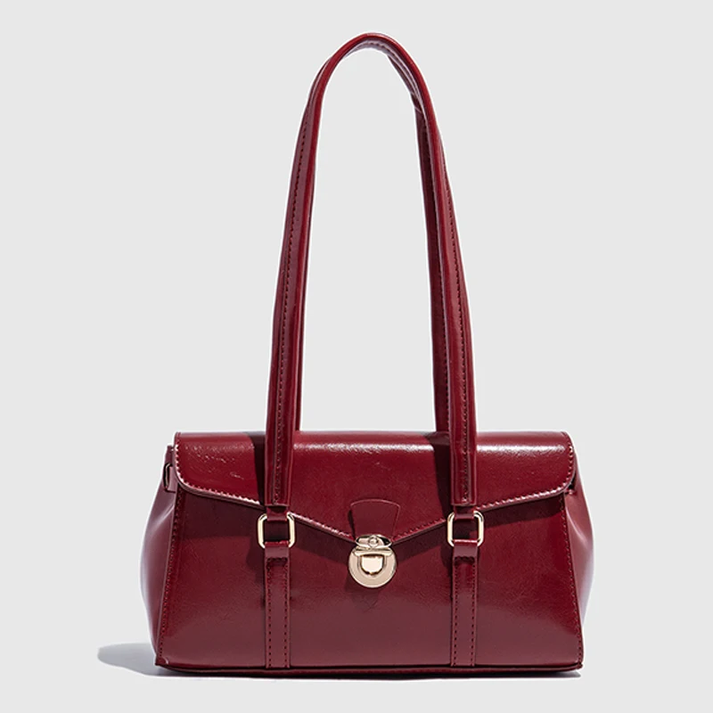(8922-vermelho) Nova Bolsa Feminina, Estilo Britânico Retrô, Ombro, Couro Pu, Grande Capacidade