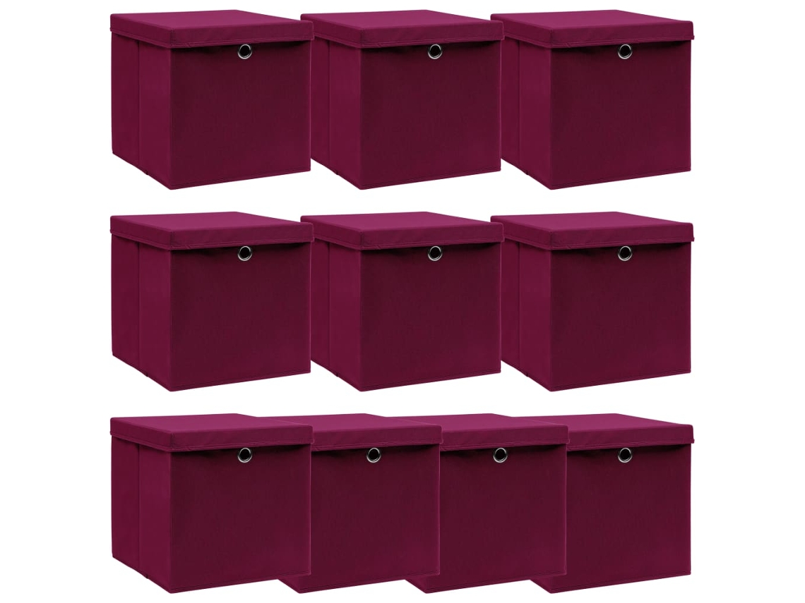 Vidaxl Caixas Arrumação C/ Tampas 10pcs Tecido Vermelho Escuro