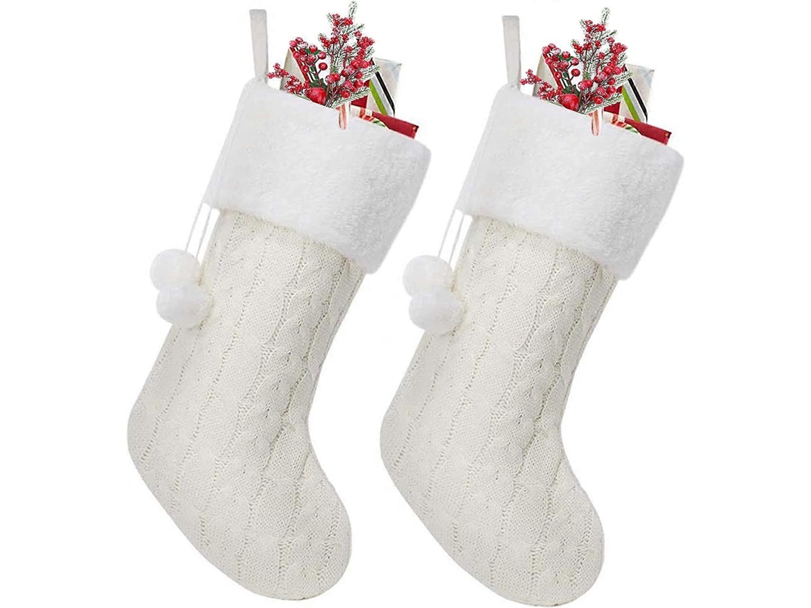 Meias De Natal De Tricô Trançado, 18 Polegadas, Meias Personalizadas Com Punhos De Pele Sintética Para Decoração De Festa Olysi Shop (branco)