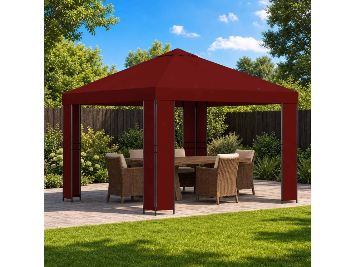 Vidaxl Gazebo 3 X 3 M Borgonha Poliéster E Aço 190 Gsm