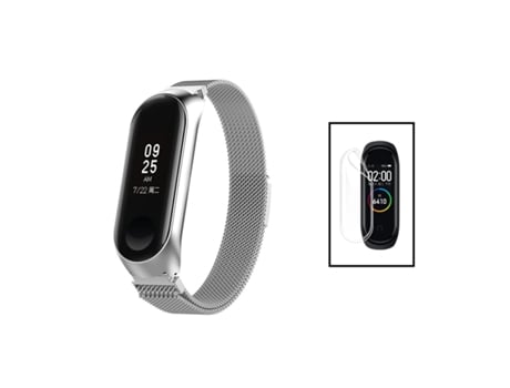 Kit GIFT4ME Bracelete Milanese com Fecho Magnético + Pelicula de Hydrogel para Xiaomi Mi Band 7 Cinza / Transparente