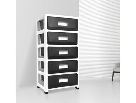 Torre De Armazenamento De Plástico Wevalley, 5 Gavetas Grandes, Preta, Gavetas Com Rodízios