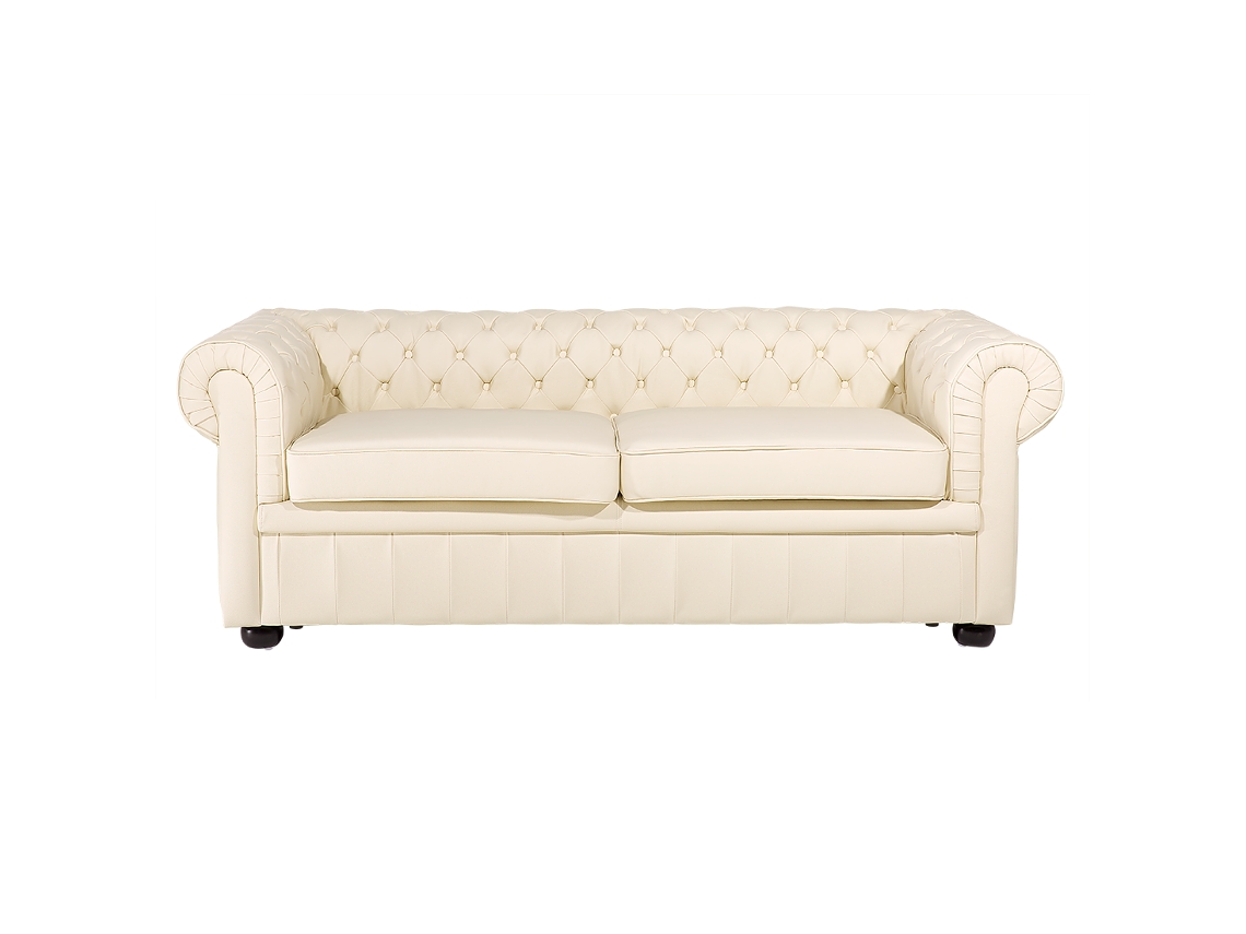 Sofá de 3 Lugares BELIANI Chesterfield de Pele Creme Claro 195x75x70