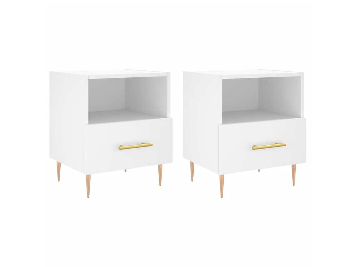 Conjunto de 2 Mesas Cabeceira Branco MAISON EXCLUSIVE Derivadas da Madeira 40x35x47,5 cm