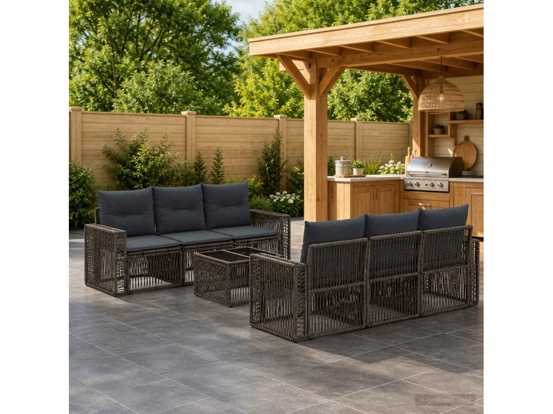 Vidaxl Conjunto De Sofá De Jardim 7 Unid. Cinzento Vime Pe