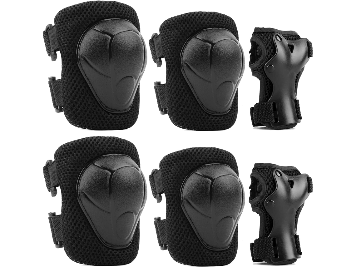 Conjunto Proteção Patins Infantis 6 Peças Joelheiras Cotoveleiras Pulso Ajustáveis Ciclismo Scooters