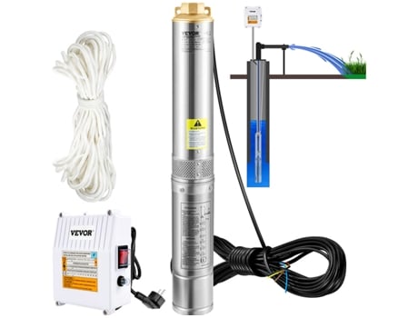 VEVOR Bomba Submersível para Poço Profundo Bomba de Água de Aço Inoxidável 370 W 110 L/Min 44 M