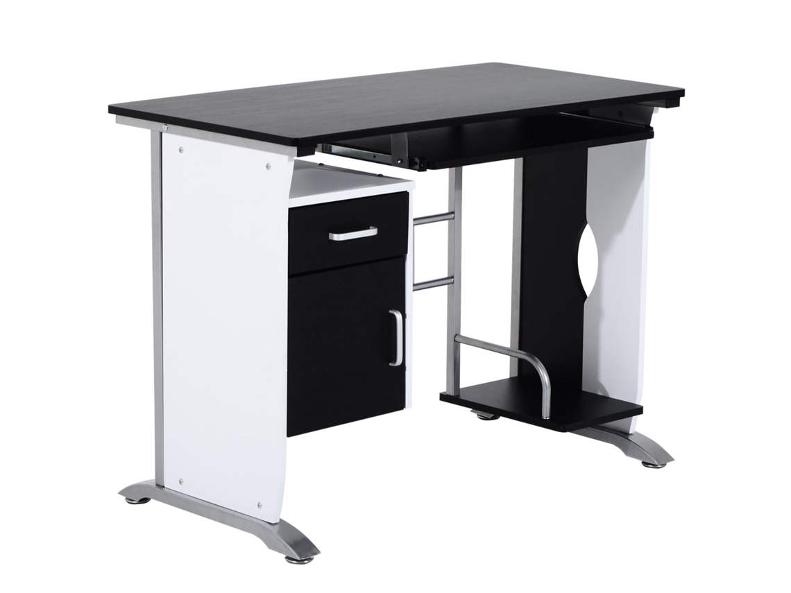 Mesa de Computador Mdf e Metal Cor Branco e Preto 100x52x75cm Homcom