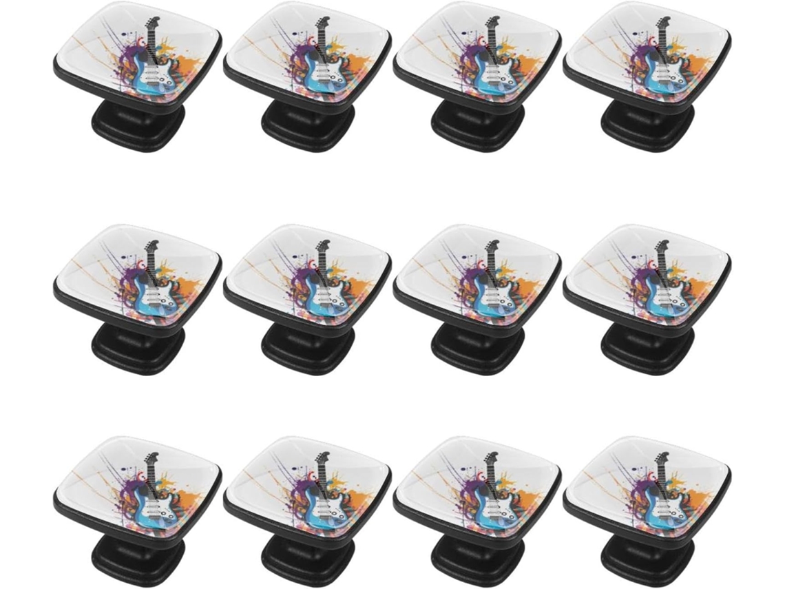 Puxadores E Botões Quadrados Para Gavetas Armários, Conjunto De 12 Peças, Design Abstrato De Guitarra Com Bolinhas