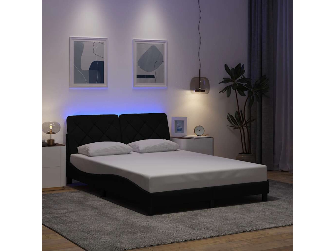Vidaxl Estrutura De Cama Com Led Sem Colchão 140x190 Cm Tecido Preto