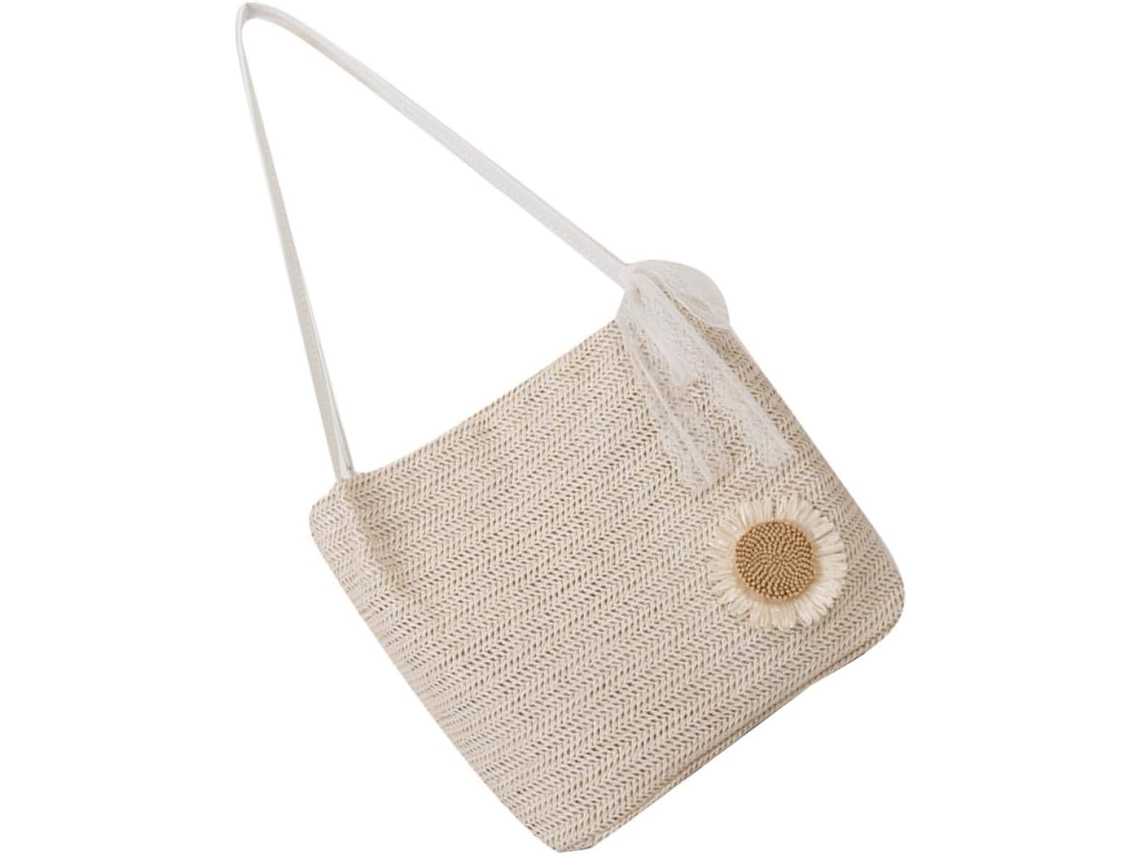 Bolsa De Palha Trançada Bege Para O Verão, Feminina, Leve E Espaçosa, Grande O Suficiente Para Praia E Festas.