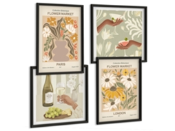 Composição De Quadros Motivos Florais Boho Decorações Espelharte (4 Peças)