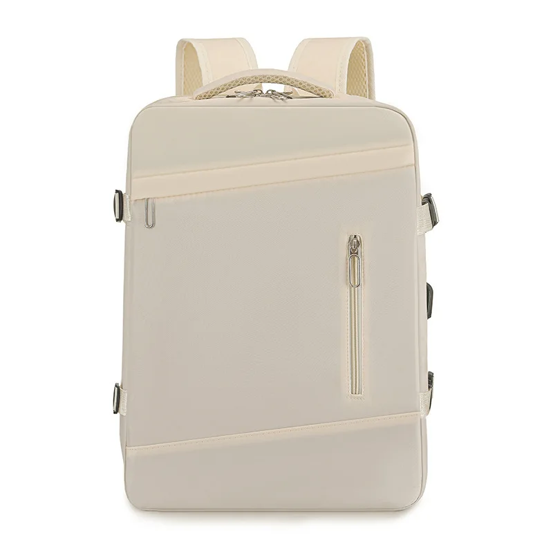 (w26-bege) Mochila De Viagem Unissex Expansível, Bolsa Multifuncional Para Laptop Com Interface Usb