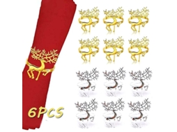 Aros De Guardanapo Em Forma De Veado Para Natal Decoração Prata Ouro Dourado Rosa 5.2x4.2cm 6 Peças De Ouro
