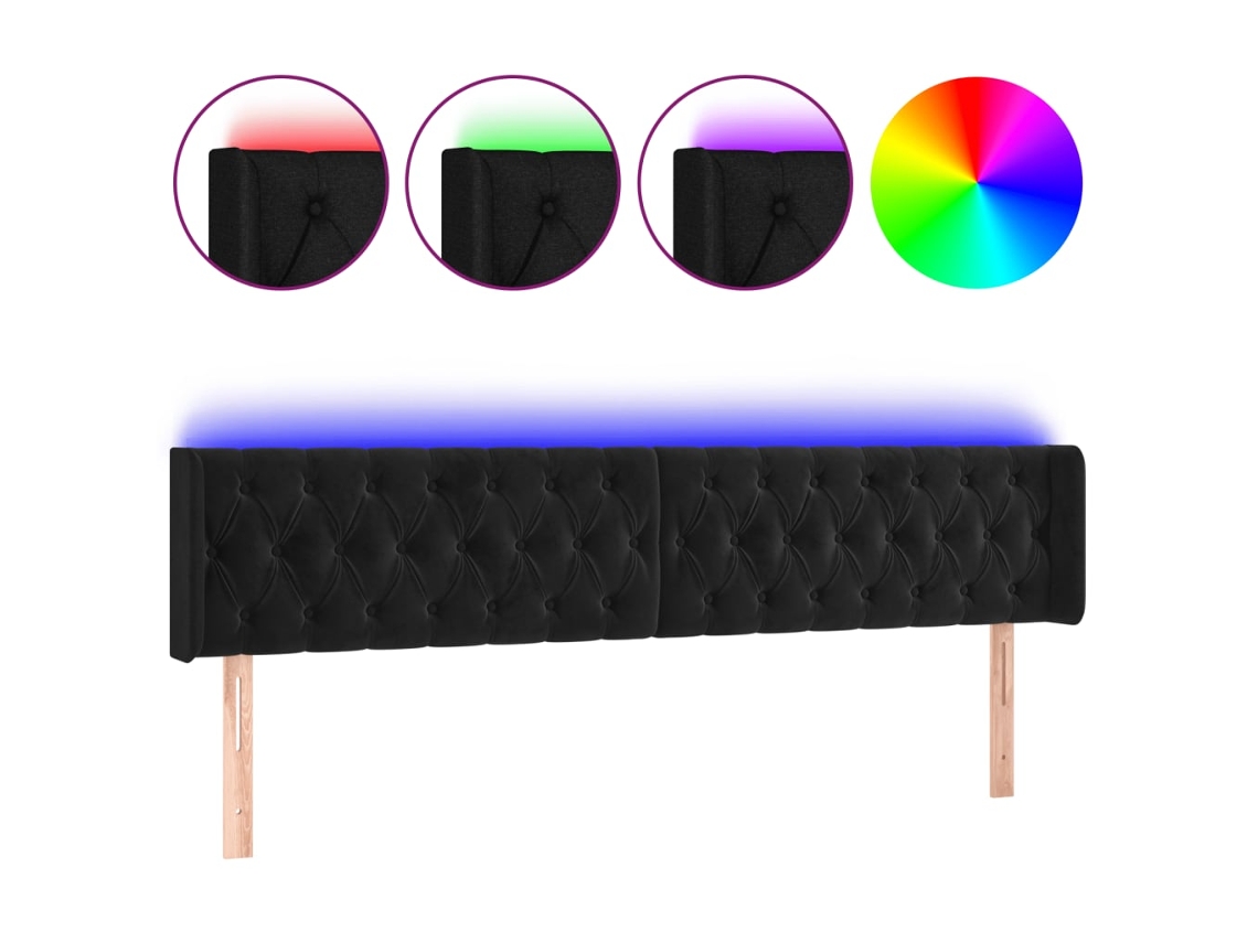 Cabeceira com luzes LED Veludo Preto MAISON EXCLUSIVE (183x16x78 cm)