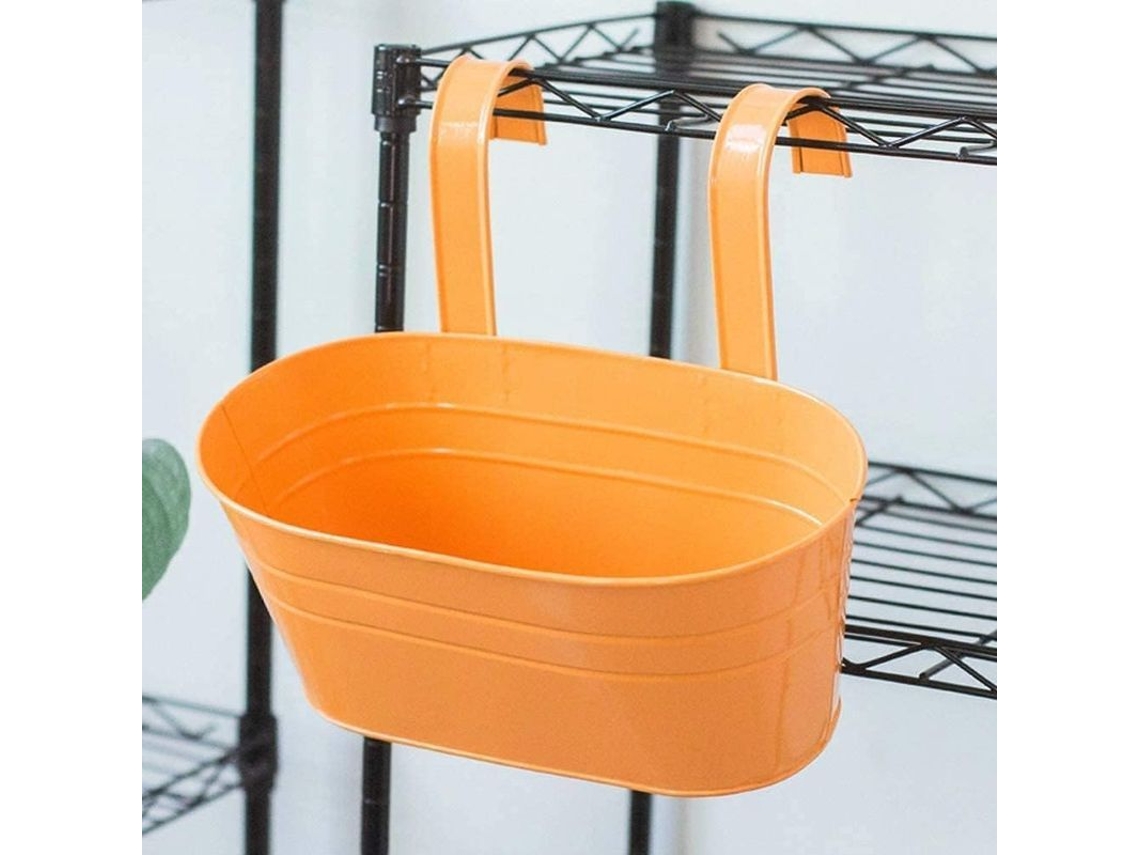 Maceta Colgante De Metal Naranja Sin Agujeros De Drenaje, Gancho Desmontable, Decoración Balcón Jardín