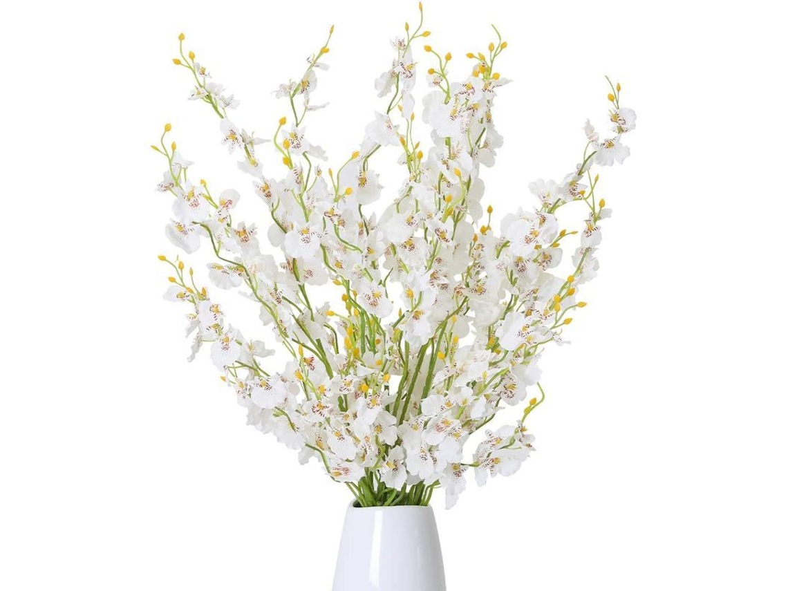 12 Peças Flores Orquídea Artificial Seda Amarelo Branco 97cm Nova Line S/MARCA