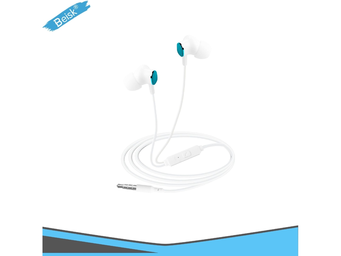 3.5mm Jack Branco Azul Destaque Headphone Com Cabo, Microfone Com Controle Remoto, Cabo Tpe 1,2m, Som Estéreo Beisk