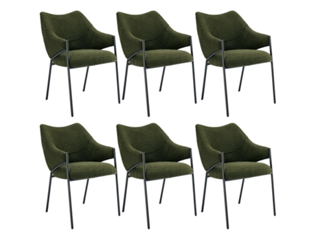 Conjunto De 6 Cadeiras De Jantar Com Braços Tecido Sherpa Estilo Moderno Verde Raumio