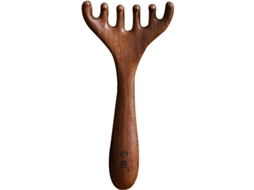 Massageador de Couro Cabeludo com Cinco Garras em Sândalo Dourado Natural, Placa Gua Sha, Massageador de Costas MDUG