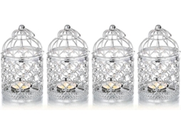 Rebe 4 Peças de Lâmpadas Decorativas Suspensas de Metal Prata para Velas, Centros de Mesa para Casamentos, Festivais e Lar