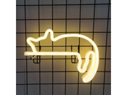 Letreiro Neon Led, Formato De Gato, Cor Branca Quente, Tema De Natal, Alimentação Usb, Funcionamento A Bateria