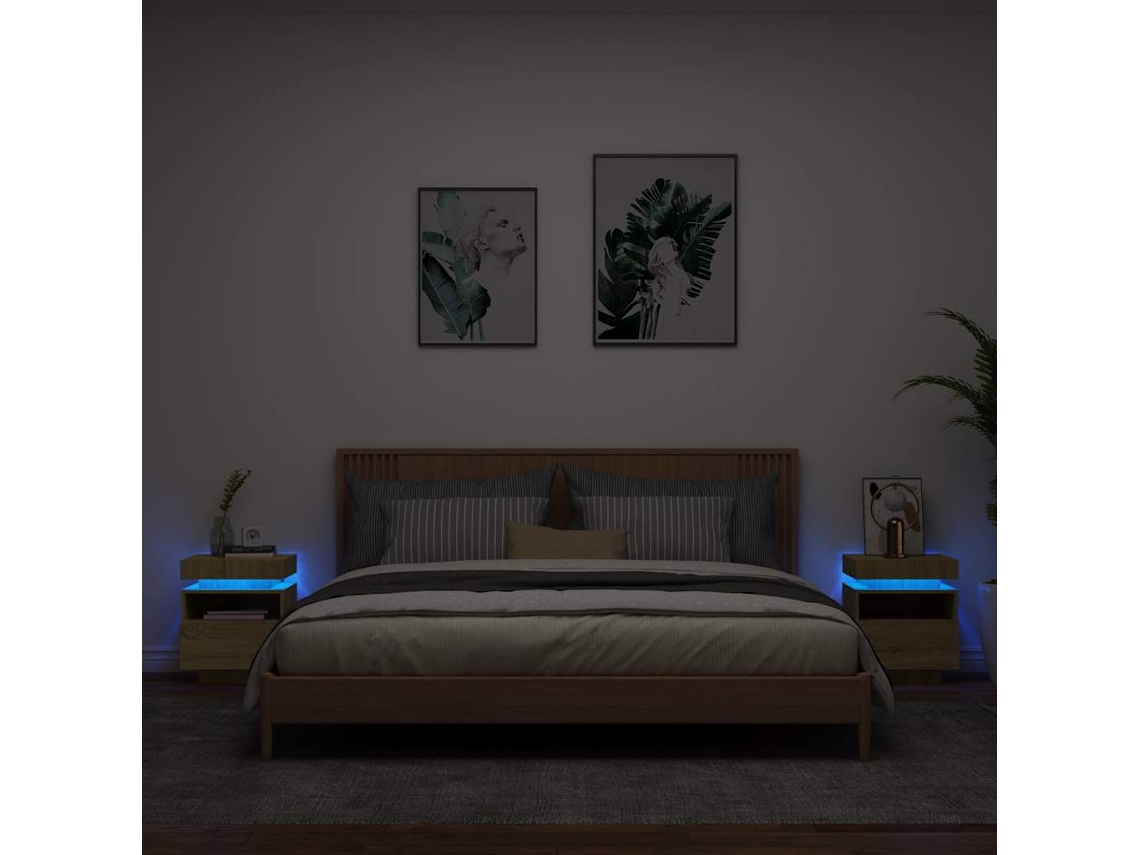Vidaxl Mesas Cabeceira C/ Luzes Led 2 Pcs 40x39x48,5cm Carvalho Sonoma