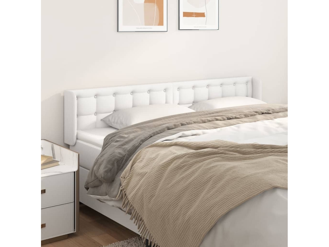 Vidaxl Cabeceira Cama C/ Abas Couro Artificial 183x16x78/88 Cm Branco