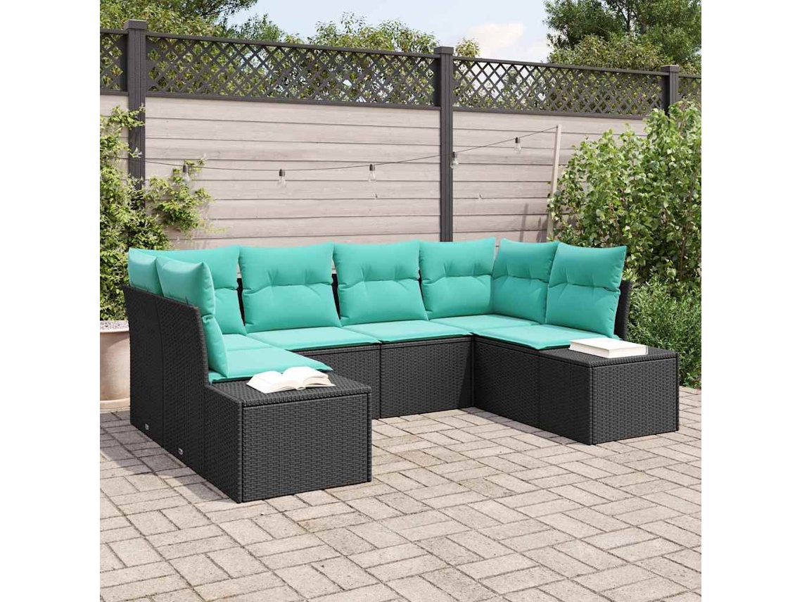 Vidaxl Conjunto De Sofá De Jardim 6 Unid. Preto Vime Pe