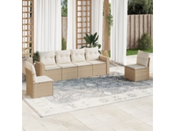 Vidaxl 6 Pcs Conjunto De Sofás P/ Jardim Com Almofadões Vime Pe Bege
