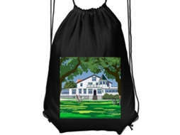 Mochila de Ginástica Infantil Preta, Confortável e Prática, com Estampa Retrô Inspirada no Litoral, com Vilas BRILVIBERA