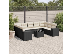 Vidaxl 10 Pcs Conjunto Sofás De Jardim C/ Almofadões Vime Pe Preto