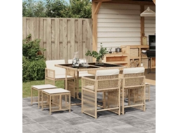 Vidaxl 9 Pcs Conjunto De Jantar P/ Jardim Com Almofadões Vime Pe Bege